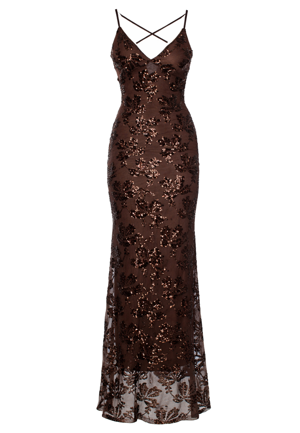 ABITO LUNGO PAILLETTES S/MANICHE 2 TG 95% PL 5% EA MADE IN ITALY - BROWN